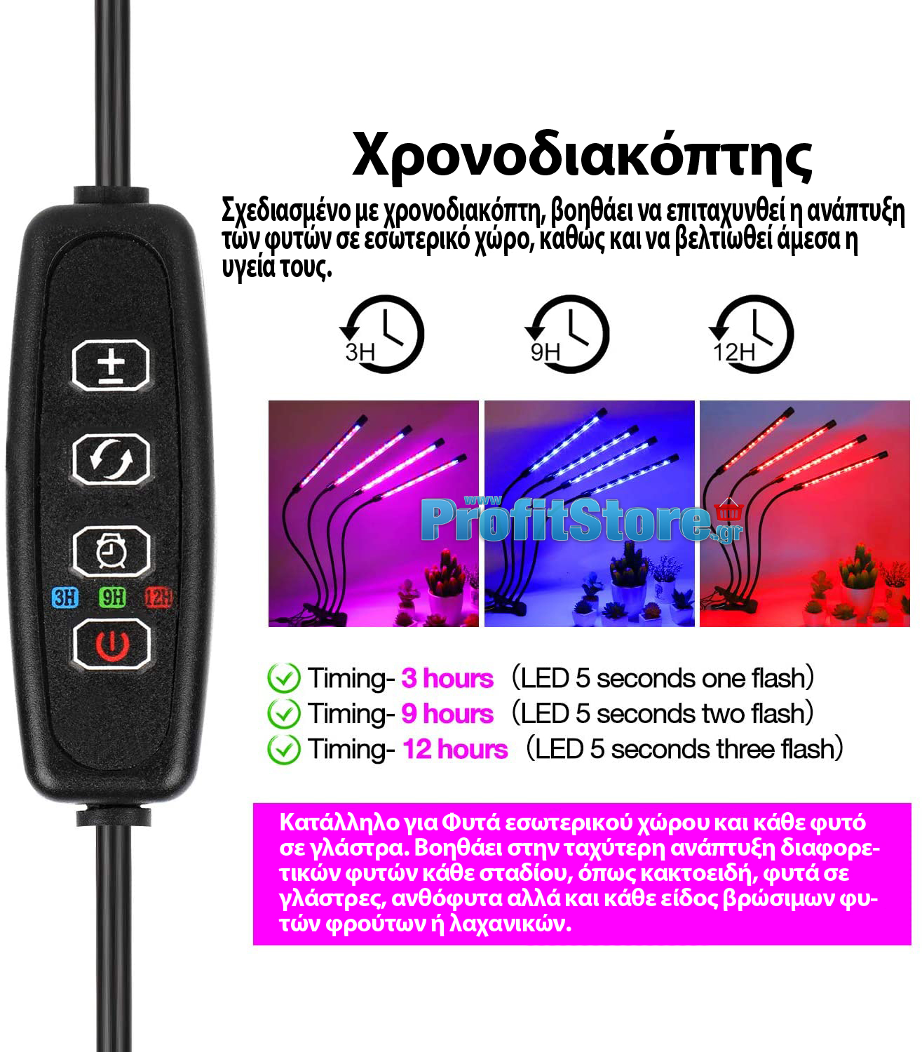 360º Φωτιστικό 80x LED Ανάπτυξης Φυτών Full Spectrum 4 x Λάμπα Θερμοκηπίου Εσωτερικού Χώρου - Plant Grow Panel Light